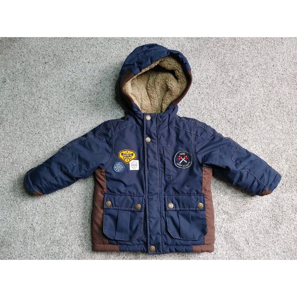 Osh Kosh Scouts Patchwork Puffer Colorblock Fleece Lined Boy 3T Snow Coat